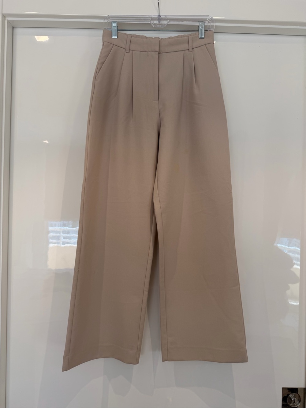 Wide Leg High-Rise Trousers - Beige